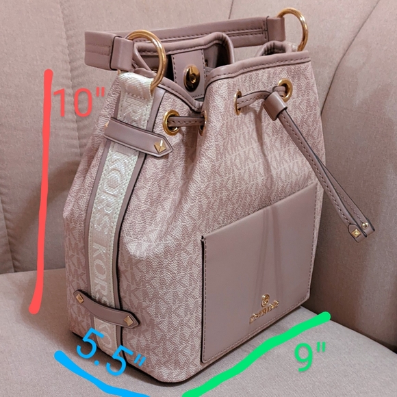 Michael Kors bucket bag mauve/pink and cream initial print - Picture 8 of 8